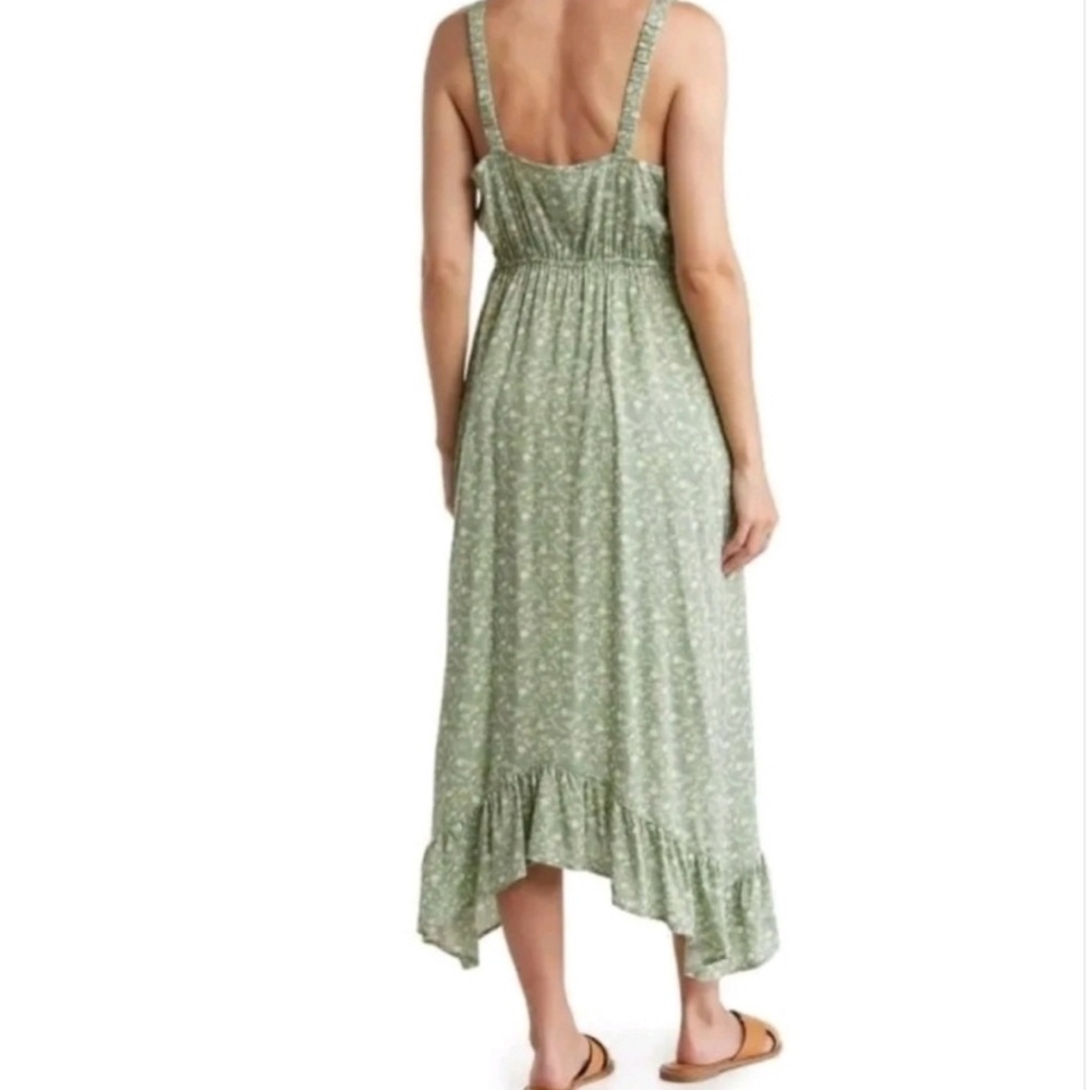 BoBeau Women's Mint Sage Green Floral Rayon High/Low Midi Summer Sun Dress L EUC